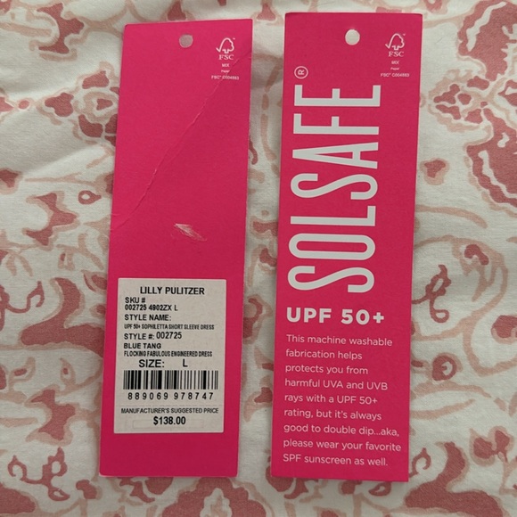 Lilly Pulitzer UPF 50+ Sophiletta Short Sleeve Dress, Blue Tang Flocking Fab, L - Picture 13 of 13